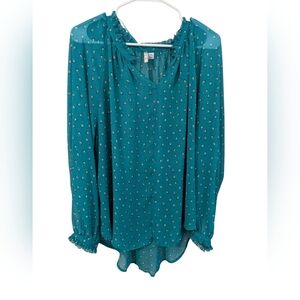 Elle,Teal Polka Dot Women's Top, Size Xxl